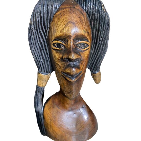 Wooden African People Art Male & Female Brown Stained Handcarved Crafted - Picture 7 of 11
